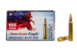 Federal American Eagle 223 FMJ ammunition comes in a box of 100 rounds